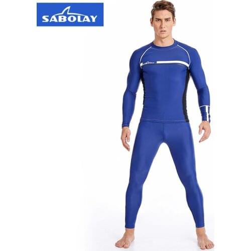 Men UPF50+ Long Sleeve Rashguard Swim Shirt Anti UV Sun Protection Basic Skins Surfing Diving T Shirt Blue Plus