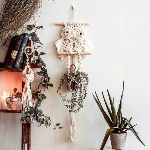 Nordic Owl Handmade Macrame Hanging Basket Plant Hanger Indoor Wall Flowerpot Plant Holder Home Garden Wedding Decoration Craft