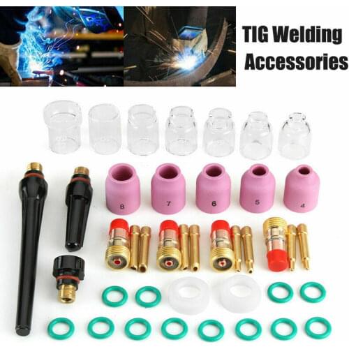TIG Welding Torch Stubby Gas Lens Heat Resistant Glass Cup Kit For WP-17/18/26 2.4mm 3/32" O-rings semi-automatic welding