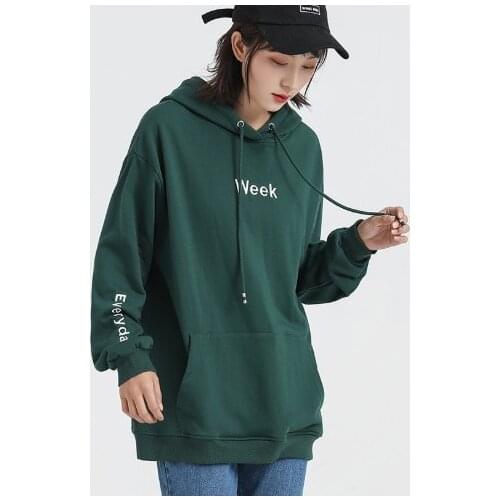Obrix Female Spring Summer Sporty Casual Style Hoodie Loose Full Sleeve Pockets Hooded Sweet Embroidery Streetwear Sweatshirt