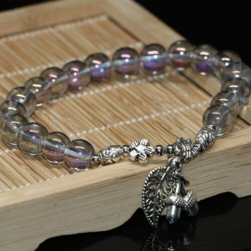 Unique design fashion electroplated purple crystal 8mm round beads bracelets women party gift exquisite jewelry 7.5inch B2160