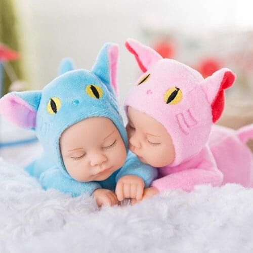 High quality 23 cm sleep doll simulation vinyl baby boy girl rabbit cat panda soothes closed eyes play doll baby plush toys