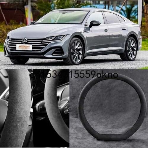 For Volkswagen CC 2010-21 Circular Black Alcantara Suede Car Steering Wheel Cover Car Accessories