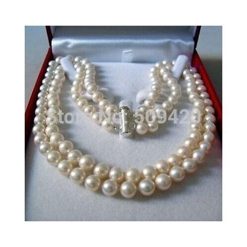 W&O653 DOUBLE STRAND 8-9 MM AKOYA SALTWATER PEARL NECKLACE 17-18"