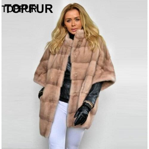 TOPFUR Real Mink Fur Coat Women Bat Sleeved Jackets Winter Coat Women Genuine Leather Jacket With Fur Collar Real Fur Coat Women