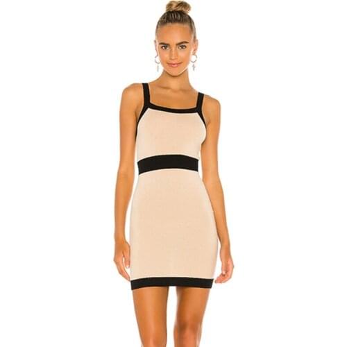 2021 New Summer Bandage Dress Women Spaghetti Strap Sexy Sleeveless Patchwork Club Celebrity Party Lady Mini Dresses