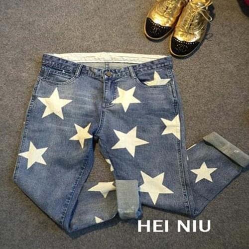 Famous New Pentagon American star loose straight casual jeans children light coloured printed stretch pants trend