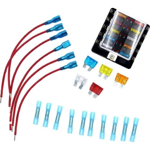 10 Way Circuit Automotive Car Boat Blade Fuse Box Block Holder with Cover