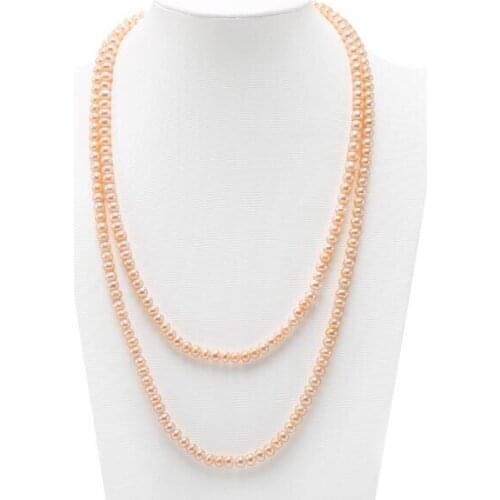 200cm 80'' Women Jewelry AAA natural pearl 6x7mm bright pink freshwater pearl handmade necklace fashion gift