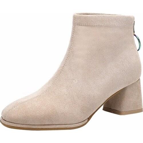 2020 Winter Ladies Bare Boots Workplace Plus Velvet Zipper Pointed High Heels Comfortable Anti-skid Fog Suede Warm Classic B21