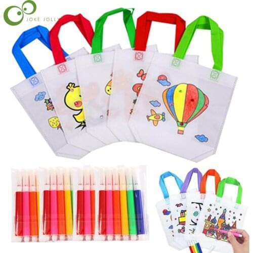 5 Sets Educational Drawing Toy with Markers for Children DIY Eco-friendly Graffiti Bag Kindergarten Hand Painting Materials GYH