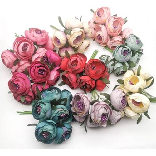 6pcs/lot Wedding Home Decoration Silk Flower Mini Artificial Flower Bouquet Garland DIY Accessories Rose Flower