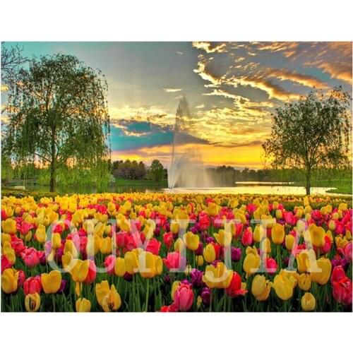 OUYIJIA5d DIY Diamond Painting Idyllic Tulip Full Square Round Rhinestone Embroidery Cross Stitch Craft Tool Set A4 A5 Light