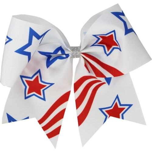 Free match Baby Girl cheer bow Patriotic 4th of July American Independence Day 7inch Hair Bow With Clip OR Elastic band 2PCS