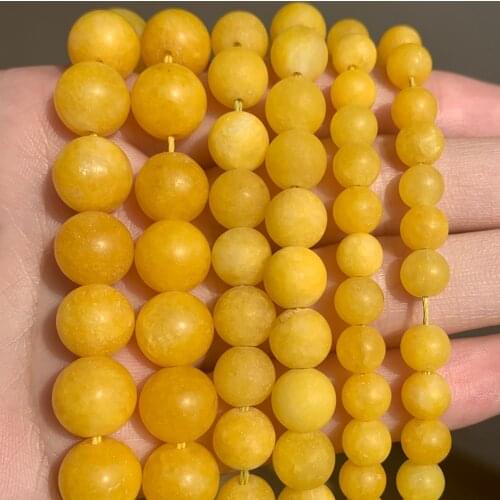 6 8 10 mm Natural Dull Polish Matte Yellow Jades Stone Beads For Jewelry Making Round Beads DIY Charms Bracelet Accessories 15