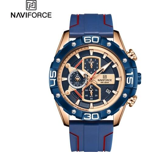 NAVIFORCE Chronograph Fashion Casual Men Watch Luxury Brand Blue Silicone TPU Strap Quartz Wristwatch Clock 3ATM Waterproof New