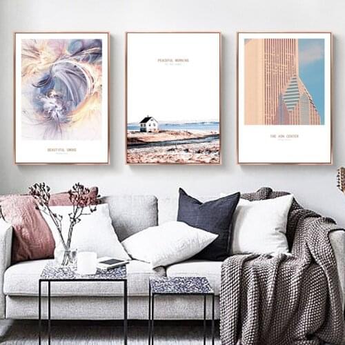 Spray Color Building Animal Bird Lake Scenery Photography Canvas Painting Wall Frameless Picture Poster Living Room Decoration