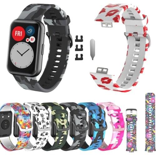 Colourful Silicone printing Strap For Huawei Watch Fit Original SmartWatch Band Accessories For Huawei fit WristBand Bracelet