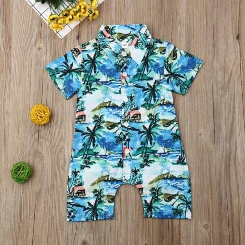 Baby Toddler Boys Romper Jumpsuit Short Sleeve Hawaii Long Pants Clothes Outfits