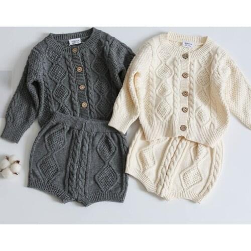 Toddler Girls Boys Suit Autumn Winter Children Clothing Boys Girls Baby Knit Sweater Cardigan + Shorts Suit Baby Clothes Suit