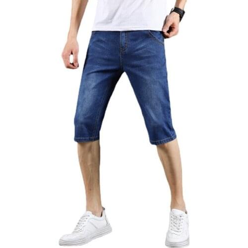 Denim shorts mens summer stretch lightweight breathable trend sports straight cropped pants