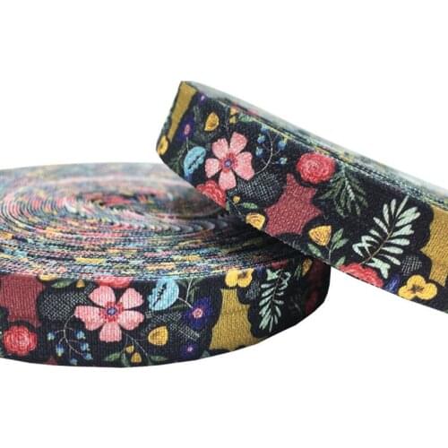 10y 15mm Flowers Printed Fold Over Elastic DIY Head Wear FOE Ribbon for Girls Bracelet Sewing Decoration Accessoise