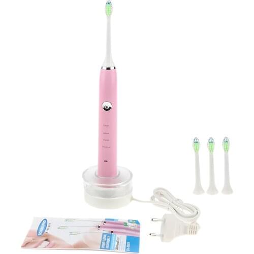 Electric Automatic Adult Toothbrush + 3 Replacement Head for Oral Care Pink