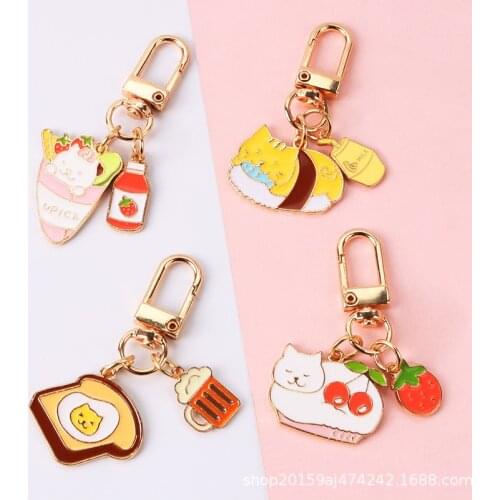Enamel Bread Ice Cream Fish Cat Keychain Charm for Bag Cute Anime Key Chain For Women Car Keyring Lovely Jewelry Child Gifts