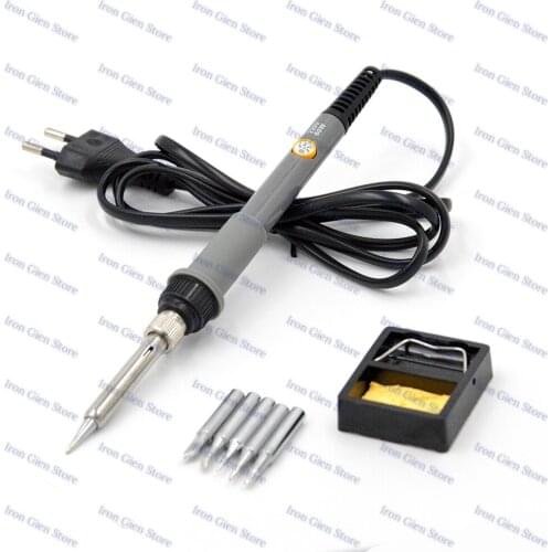 EU Pug Electrical Soldering Iron Set 220V 60W Rework Welding Repair Gun Tool Temperature Adjustable with Stand 5 Solder Tips