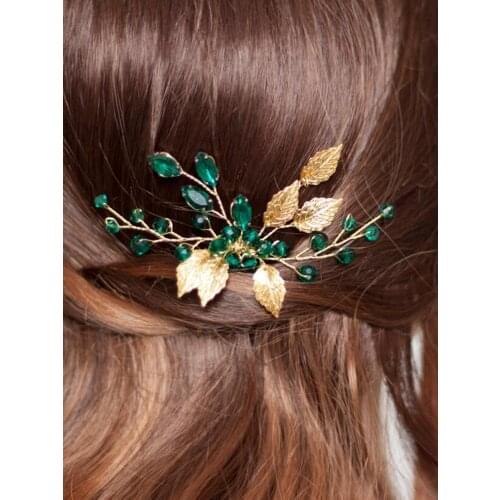 Vintage Golden Bridal Hair Comb Green Rhinestone Handmade Hair Jewelry Women Hairpieces Crystal Wedding Hair Accessories Clips