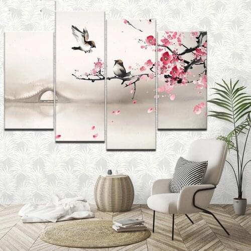 Chinese Classical Style Plum Blossom Canvas Painting Four Pieces Of Art Wall Painting Modular Wallpaper Plum Blossom Poster Home