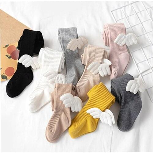 0-6Yrs Kids Infant Knitted Collant Tights Children Spring Autumn Winter wing Tights White pink Cotton Baby Girls Pantyhose