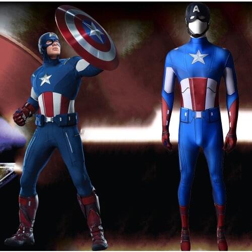 Superhero Captain America Costume Cosplay Zentai Spandex Lycra Jumpsuit Bodysuit Halloween Costume Disfraces Para For Adult/Kids