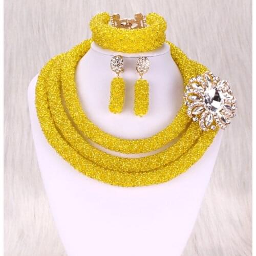 DODU African Jewelry Set For Women Lemon Yellow With White Brooch 2021 Nigerian Wedding Jewellery Set