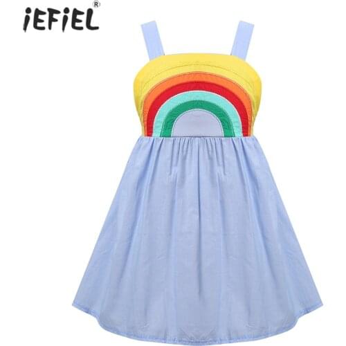Summer Baby Girls Dress Rainbow Pattern Spliced Sleeveless Backless Girl Dresses Casual Birthday Party Lovely Kids Clothes