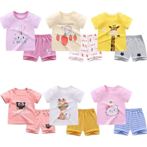 Boys And Girls Clothing Sets Summer New Toddler Kids Cute Cartoon Short Sleeve And Pants Children 0-6T Outfits Pajamas Suits