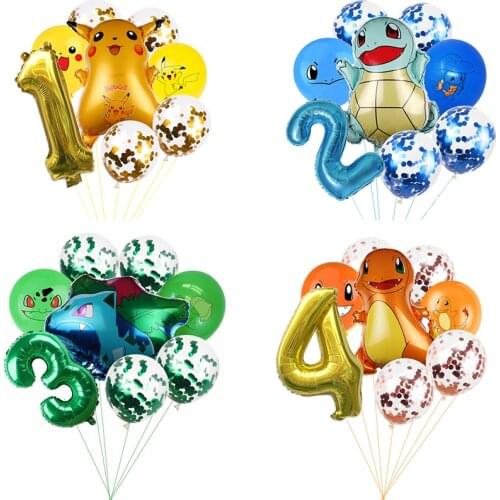1Set Pikachu Pokemon Jenny Turtle Aluminum balloon set number 32inch Birthday party decoration baby shower Supplies