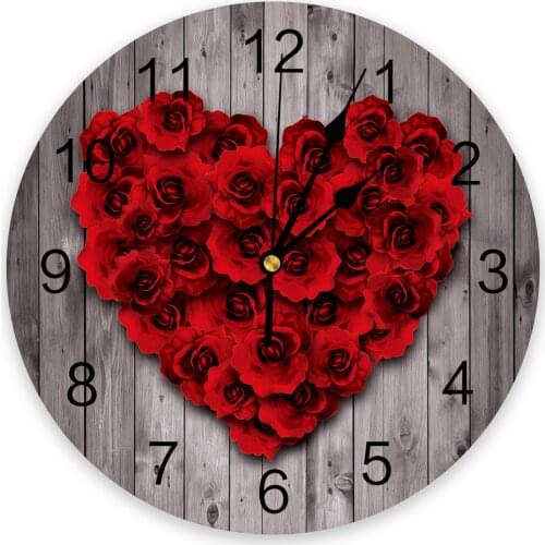 ValentineS Day Love Red Rose Wall Clock Home Decor Bedroom Silent Oclock Watch Wall Digital Clock Wall Clock Modern Design