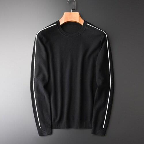 New Round Collar Sweater Men Autumn Winter Sleeve Spliced Black Sweater Male Plus Size 4xl Comfortable Luxury Pullover Men