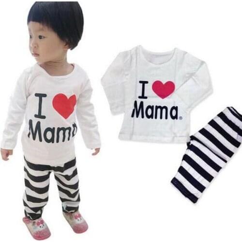 Baby Cotton Mom Dad Cotton Pijamas Girls Pajamas Sets Kids White Long Sleeve T-Shirts + Stripe Trousers Pajama 2-8Years