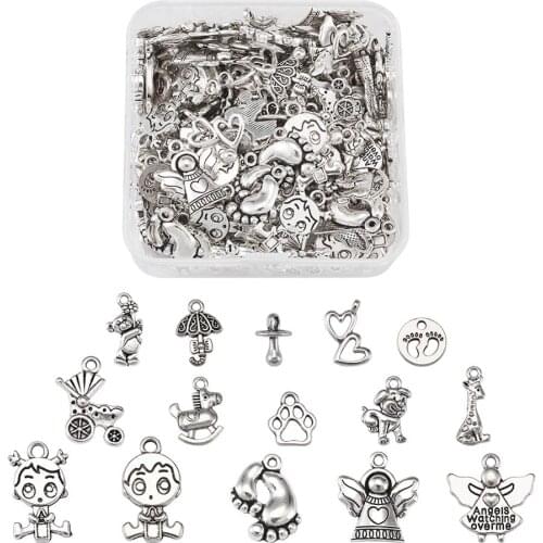 1 Box Tibetan Style Alloy Pendants Mixed Shapes Antique Silver Color Baby Themed Charms For DIY Bracelet Necklace Jewelry Making