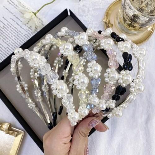 Sweet Style Headbands Hair Loop with Big Beads Decor Glittery Alloy Hair Clasp without Teeth for Women Girls 13*15.5cm LXH