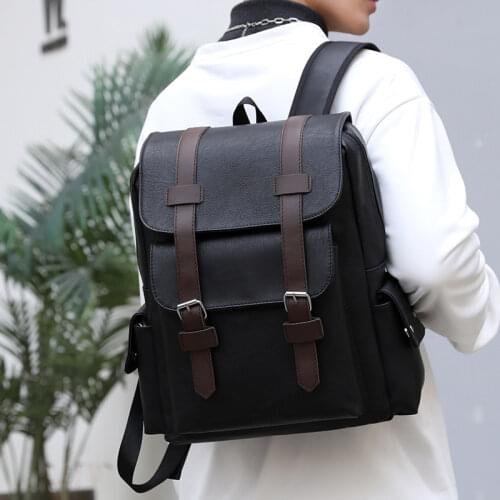 Waterproof PU Leather Shoulder Backpacks Mens Retro Casual for Business Laptop Bags Student Schoolbag Travel Sports