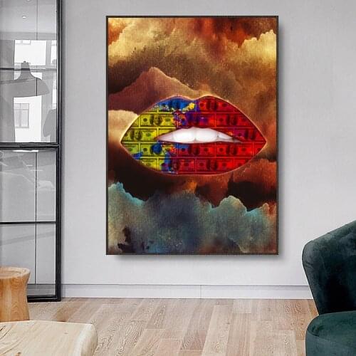 Nordic Canvas Prints Painting Poster Sexy Lips and Money Wall Artwork For Bedside Background Modular Pictures Home Decor