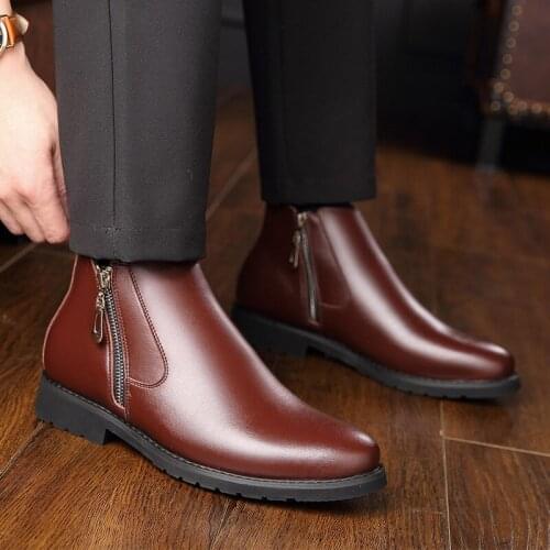 Warm winter plush short boots thick soled mens cotton shoes real leather shoes anti slip wool high top snow boots