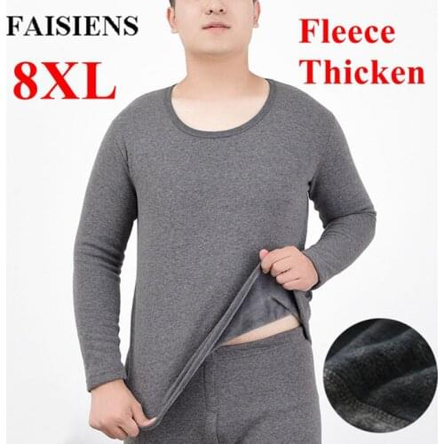 High quality Winter Mens Thicken fleece shirt Long Sleeve warm Thermal Underwear Large Size 7XL 8XL Cotton Underwear tees Tops