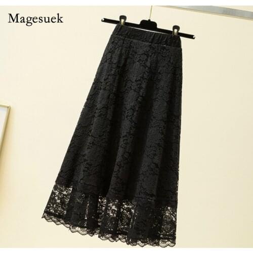 Faldas Plus Size Loose High Waist Women Skirts 2021 Summer Black Lace Long Skirt Loose A- Line Midi Skirt for Women Skirts 9833