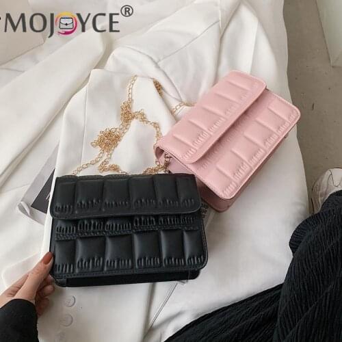 Casual All-match Street Travel PU Leather Small Flap Handbags Fashion Women Pure Color Checker Chain Shoulder Crossbody Bag