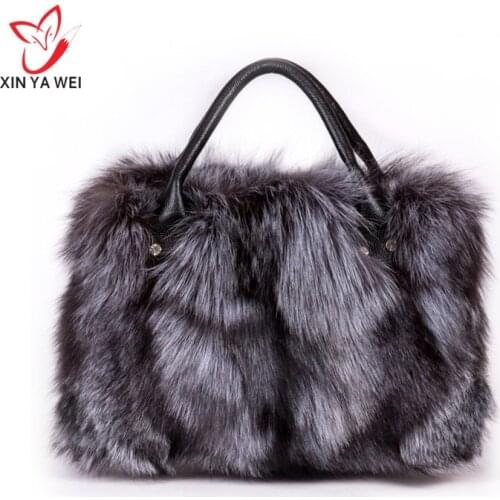 Womens bags with natural fur, messenger bags made of genuine silver fox fur, womens handbags made of natural fur, envelope bag