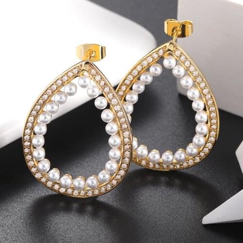 Vintage Water Drop Big Pearl Stud Earrings For Women Fashion Jewelry Geometric Circle Pendant Earrings 2021 New Gift